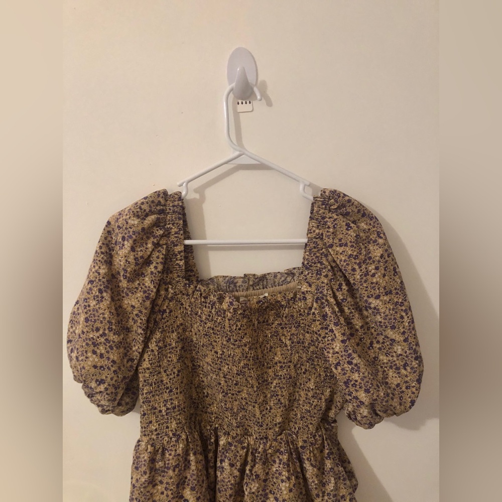 Free the Roses Floral Smocked Tiered Dress with puff sleeves cottage core size L - Picture 2 of 11